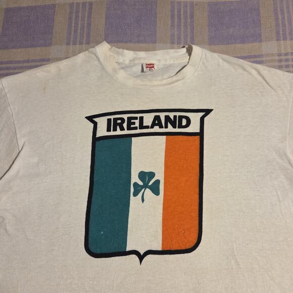 Vintage 60s 70s IRELAND Flag T Shirt 3 Leaf Clover Hanes Rare Europe Tourist - Picture 1 of 16